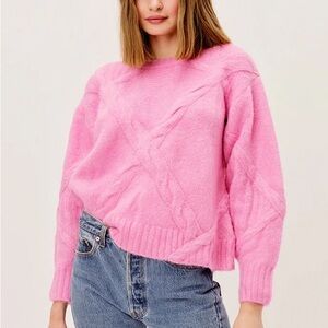 For Love & Lemons Bubblegum Pink Cable Knit Sweater